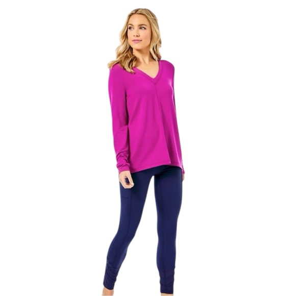 NWOT Lilly Pulitzer Luxletic Areli Bordeaux Berry Criss Cross L/S V-Neck Top - Picture 11 of 12